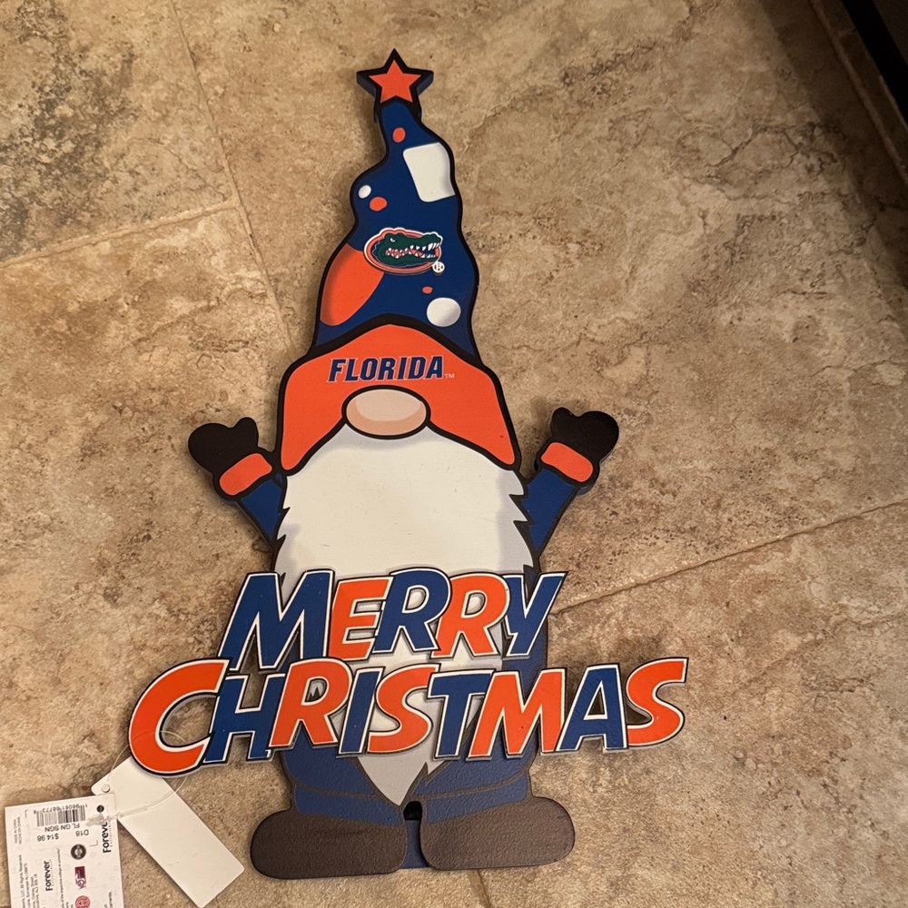 Nwt foco Florida Gators Merry Christmas Gnome standing wood Sign UF easel team
